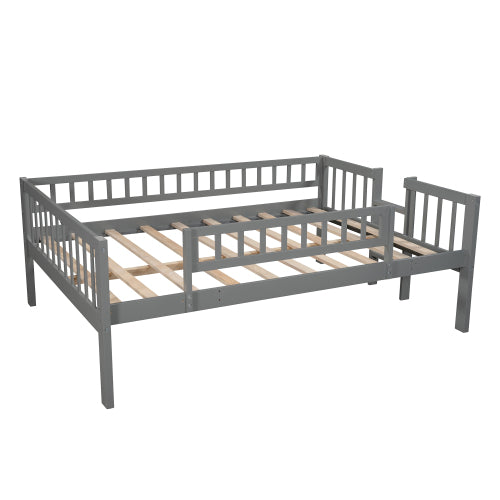 GFD Home - Full-Over-Full-Over-Full Triple Bed with Built-in Ladder and Slide, Triple Bunk Bed with Guardrails, Gray - LP000052AAE - GreatFurnitureDeal