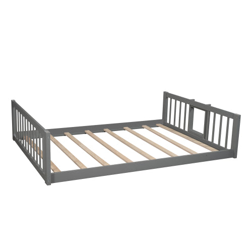 GFD Home - Full-Over-Full-Over-Full Triple Bed with Built-in Ladder and Slide, Triple Bunk Bed with Guardrails, Gray - LP000052AAE