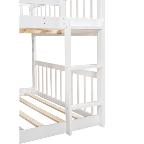 GFD Home - Full-Over-Full-Over-Full Triple Bed with Built-in Ladder and Slide , Triple Bunk Bed with Guardrails, White - LP000052AAK