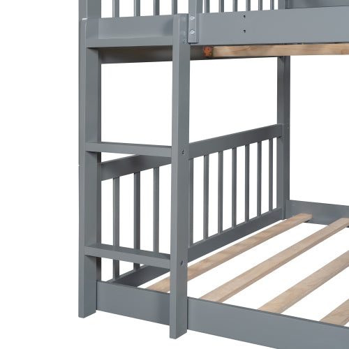 GFD Home - Full-Over-Full-Over-Full Triple Bed with Built-in Ladder and Slide, Triple Bunk Bed with Guardrails, Gray - LP000052AAE