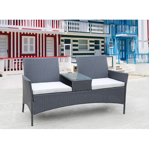 GFD Home - Patio Wicker Loveseat with Build-in Coffee Table - W26130136