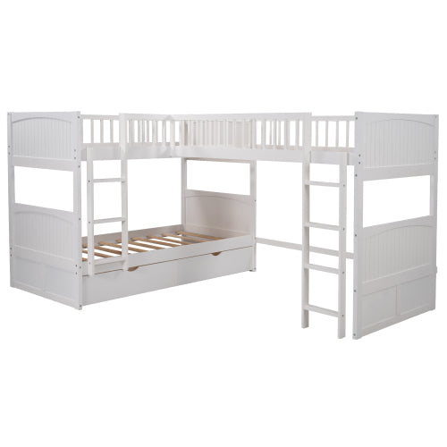 GFD Home - Twin Size Bunk Bed with a Loft Bed attached, with Two Drawers in White - SM000232AAK - GreatFurnitureDeal