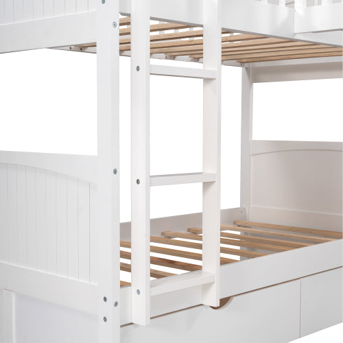 GFD Home - Twin Size Bunk Bed with a Loft Bed attached, with Two Drawers in White - SM000232AAK