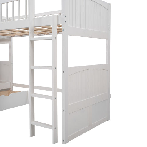 GFD Home - Twin Size Bunk Bed with a Loft Bed attached, with Two Drawers in White - SM000232AAK