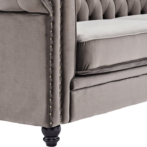 GFD Home - Classic Sofa Loveseat Velvet Solid Wood Oak Feet in Gray - W30223197