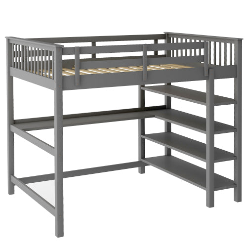 GFD Home - Rubber Wooden Full Size Loft Bed with Storage Shelves and Under-bed Desk, Gray - SM000246AAE - GreatFurnitureDeal