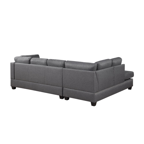 GFD Home - Reversible Sectional Sofa Space Saving with Storage Ottoman Rivet Ornament L-shape Couch in Gray - SG000405AAA