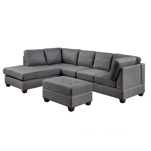 GFD Home - Reversible Sectional Sofa Space Saving with Storage Ottoman Rivet Ornament L-shape Couch in Gray - SG000405AAA - GreatFurnitureDeal