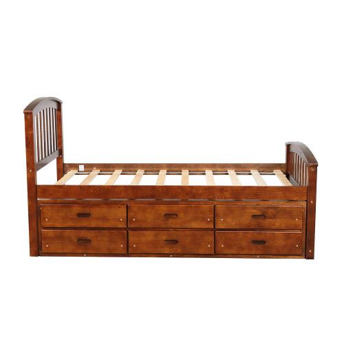 GFD Home - Twin Size Platform Storage Bed Solid Wood Bed with 6 Drawers in Walnut - SG000119AAP - GreatFurnitureDeal