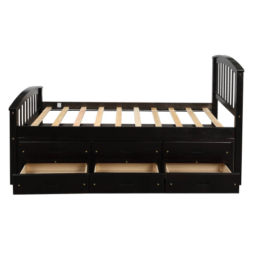 GFD Home - Twin Size Platform Storage Bed Solid Wood Bed with 6 Drawers - SG000115DAA - GreatFurnitureDeal