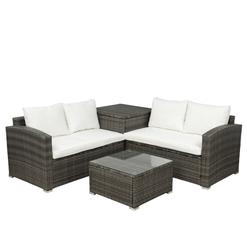 GFD Home - 4 Piece Outdoor Cushioned PE Rattan Wicker Sectional Sofa Set Garden Patio Furniture Set in Beige - SH000053AAK - GreatFurnitureDeal