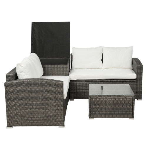 GFD Home - 4 Piece Outdoor Cushioned PE Rattan Wicker Sectional Sofa Set Garden Patio Furniture Set in Beige - SH000053AAK - GreatFurnitureDeal