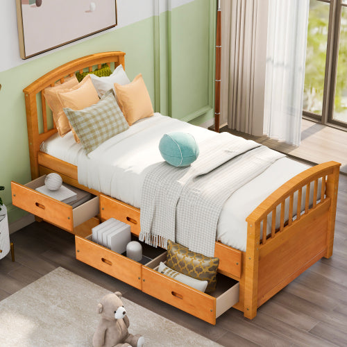 GFD Home - Twin Size Platform Storage Bed Solid Wood Bed with 6 Drawers - SG000116AAL