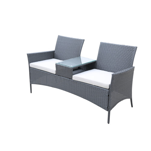GFD Home - Patio Wicker Loveseat with Build-in Coffee Table - W26130136 - GreatFurnitureDeal