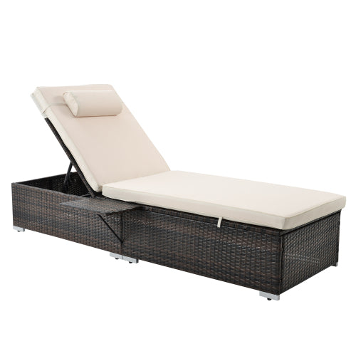 GFD Home - Outdoor PE Wicker Chaise Lounge - 2 Piece Patio Brown Rattan Reclining Chair Furniture Set Beach Pool Adjustable Backrest Recliners - W213S00037 - GreatFurnitureDeal