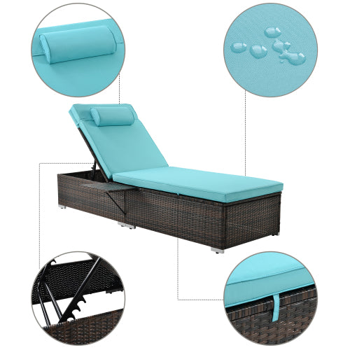 GFD Home - Outdoor PE Wicker Chaise Lounge - 2 Piece Patio Brown Rattan Reclining Chair Furniture Set Beach Pool Adjustable Backrest Recliners - W213S00038 - GreatFurnitureDeal