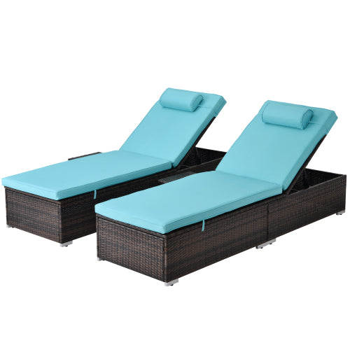 GFD Home - Outdoor PE Wicker Chaise Lounge - 2 Piece Patio Brown Rattan Reclining Chair Furniture Set Beach Pool Adjustable Backrest Recliners - W213S00038 - GreatFurnitureDeal