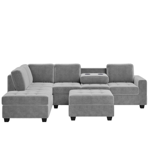 GFD Home - Sectional Sofa with Reversible Chaise, L Shaped Couch Set with Storage Ottoman in Gray - SG000410AAA