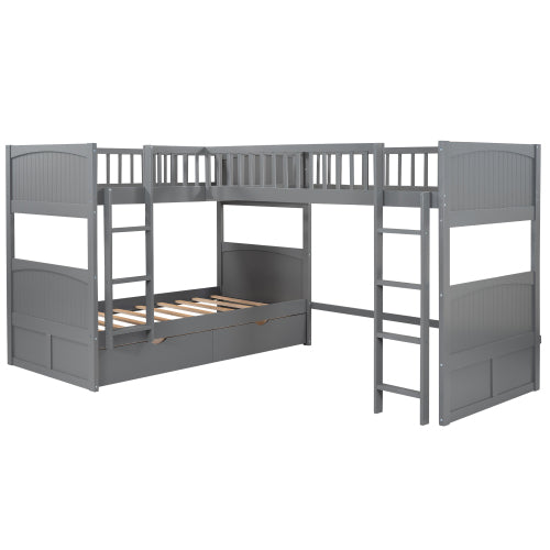 GFD Home - Twin Size Bunk Bed with a Loft Bed attached, with Two Drawers - SM000232AAE