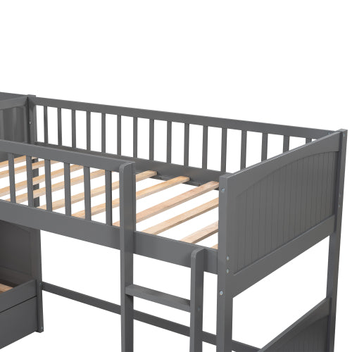 GFD Home - Twin Size Bunk Bed with a Loft Bed attached, with Two Drawers - SM000232AAE
