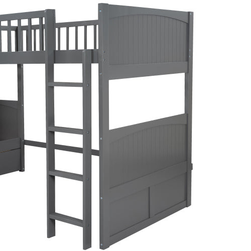 GFD Home - Twin Size Bunk Bed with a Loft Bed attached, with Two Drawers - SM000232AAE - GreatFurnitureDeal