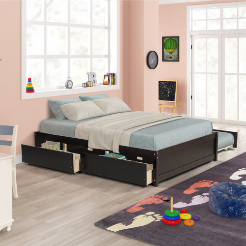 GFD Home - Full Bed With Twin Trundle and Two Drawers in Espresso - W69732768 - GreatFurnitureDeal