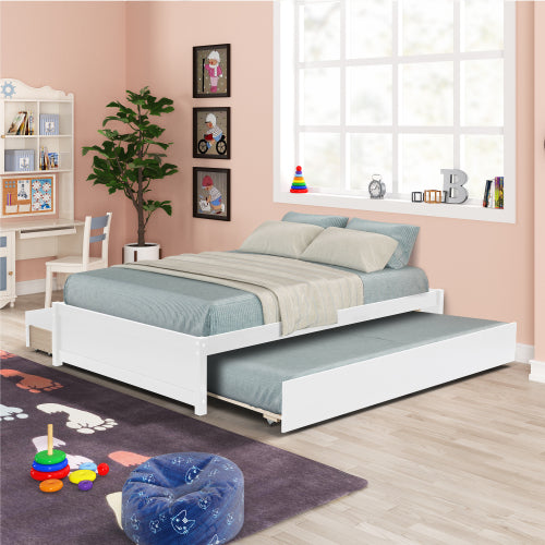 GFD Home - Full Bed With Twin Trundle and Two Drawers in White - W69732769 - GreatFurnitureDeal