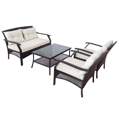 GFD Home - 4 Piece Rattan Sofa Seating Group with Cushions, Outdoor Ratten sofa in Beige - WY000171AAA