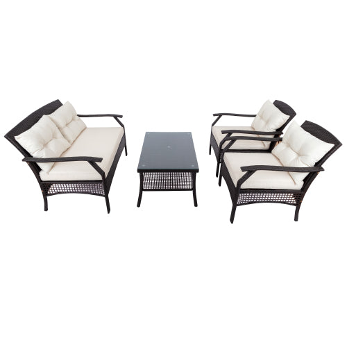 GFD Home - 4 Piece Rattan Sofa Seating Group with Cushions, Outdoor Ratten sofa in Beige - WY000171AAA