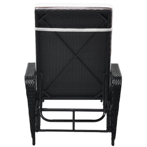 GFD Home - GO Outdoor patio pool PE rattan wicker chair wicker sun lounger, Adjustable backrest, beige cushion, Black wiker (2 sets) - FG198166AAA - GreatFurnitureDeal