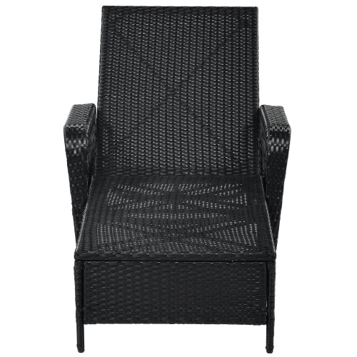 GFD Home - GO Outdoor patio pool PE rattan wicker chair wicker sun lounger, Adjustable backrest, beige cushion, Black wiker (2 sets) - FG198166AAA