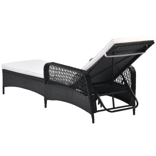 GFD Home - GO Outdoor patio pool PE rattan wicker chair wicker sun lounger, Adjustable backrest, beige cushion, Black wiker (2 sets) - FG198166AAA