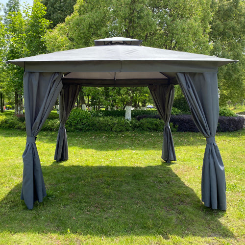GFD Home - 10x10 Ft Outdoor Patio Garden Gazebo Tent, Outdoor Shading, Gazebo Canopy with Curtains,Gray - W41933060 - GreatFurnitureDeal
