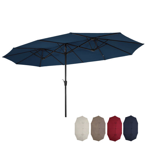 GFD Home - 15x9ft Large Double-Sided Rectangular Outdoor Twin Patio Market Umbrella w-Crank- Blue - W41929344