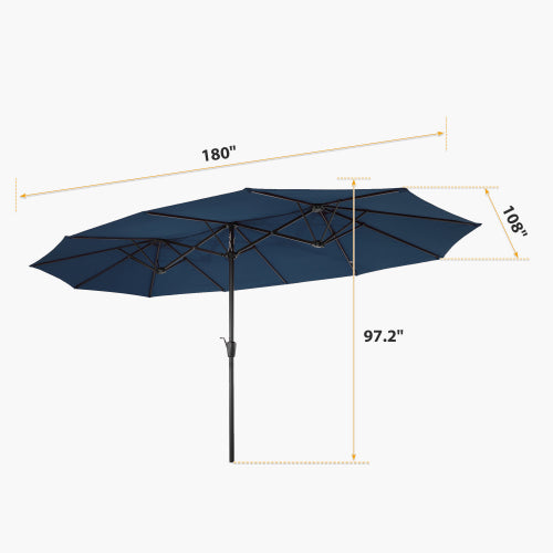 GFD Home - 15x9ft Large Double-Sided Rectangular Outdoor Twin Patio Market Umbrella w-Crank- Blue - W41929344