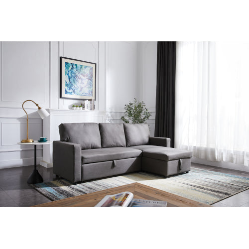 GFD Home - Sectional sofa with pulled out bed, 2 seats sofa and reversible chaise with storage, Stone in Gray - W487S00009 - GreatFurnitureDeal