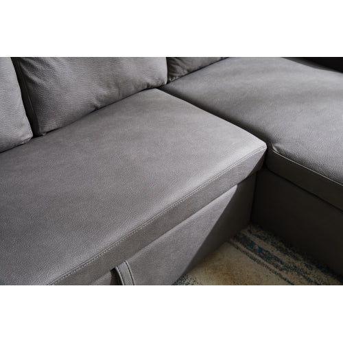 GFD Home - Sectional sofa with pulled out bed, 2 seats sofa and reversible chaise with storage, Stone in Gray - W487S00009