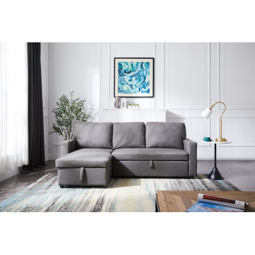 GFD Home - Sectional sofa with pulled out bed, 2 seats sofa and reversible chaise with storage, Stone in Gray - W487S00009 - GreatFurnitureDeal