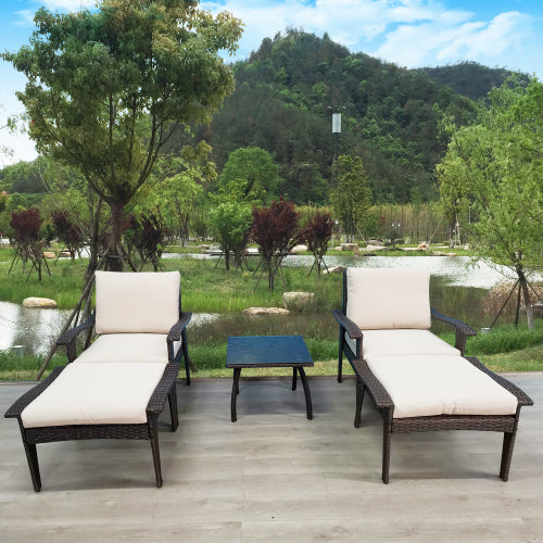 GFD Home - Patio Furniture Outdoor Chair And Ottoman 5 Pieces Rattan Seating Group with Cushions in Beige - W656S00001 - GreatFurnitureDeal