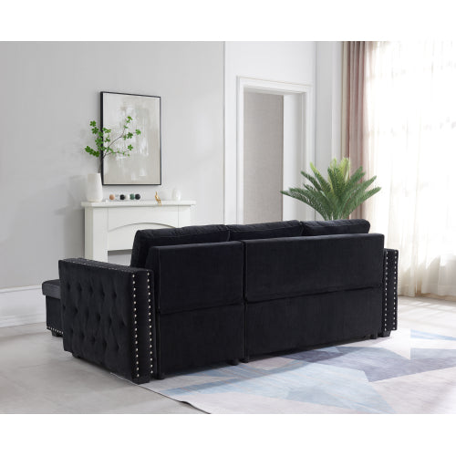 GFD Home - Sectional sofa with pulled out bed, 2 seats sofa and reversible chaise with storage in Black - W487S00008 - GreatFurnitureDeal