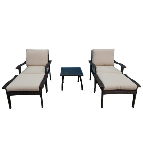 GFD Home - Patio Furniture Outdoor Chair And Ottoman 5 Pieces Rattan Seating Group with Cushions in Beige - W656S00001