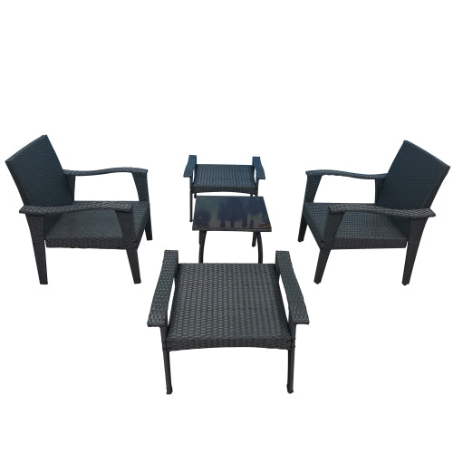 GFD Home - Patio Furniture Outdoor Chair And Ottoman 5 Pieces Rattan Seating Group with Cushions - W656S00002 - GreatFurnitureDeal