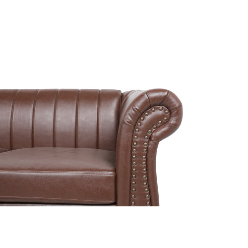 GFD Home - Chairone House 84'' Brown PU Rolled Arm Chesterfield Three Seater Sofa - W68031446