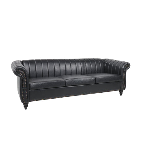 GFD Home - Chairone House 84'' Black PU Rolled Arm Chesterfield Three Seater Sofa - W68031442 - GreatFurnitureDeal