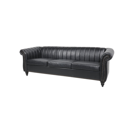 GFD Home - Chairone House 84'' Black PU Rolled Arm Chesterfield Three Seater Sofa - W68031442