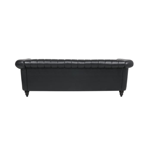 GFD Home - Chairone House 84'' Black PU Rolled Arm Chesterfield Three Seater Sofa - W68031442 - GreatFurnitureDeal