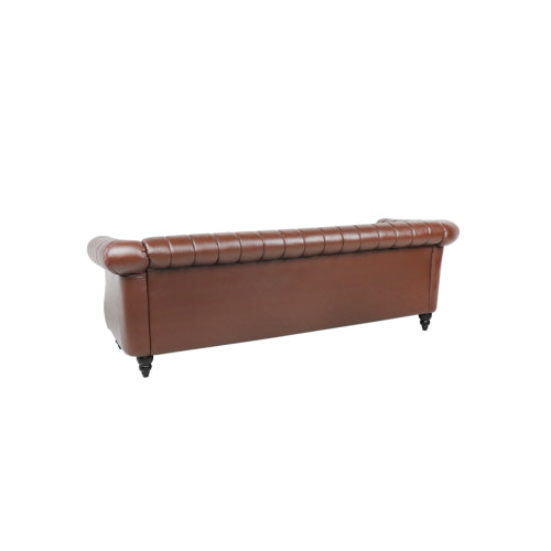GFD Home - Chairone House 84'' Brown PU Rolled Arm Chesterfield Three Seater Sofa - W68031446 - GreatFurnitureDeal
