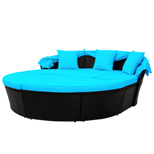 GFD Home - Outdoor rattan daybed sunbed with Retractable Canopy Wicker Furniture, Round Outdoor Sectional Sofa Set - FG201200AAC - GreatFurnitureDeal
