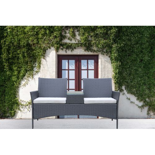 GFD Home - Patio Wicker Loveseat with Build-in Coffee Table - W26130136