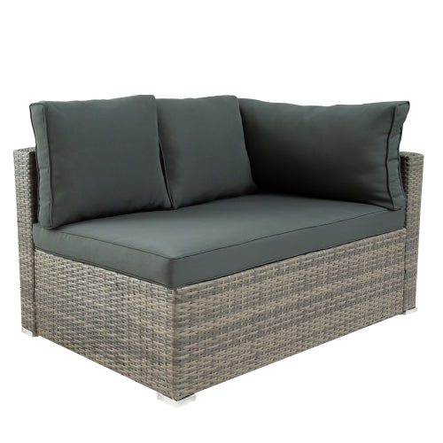 GFD Home - 7-Piece Patio Wicker Sofa, Cushions, Chairs, a Loveseat, a Table and a Storage Box in Gray - WY000216EAA